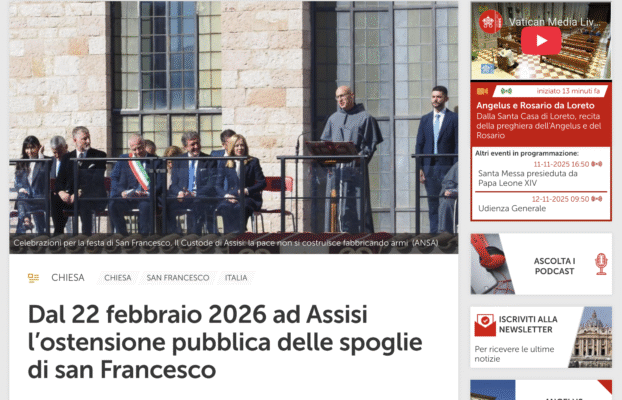 VATICAN NEWS – Dal 22 febbraio 2026 ad Assisi l’ostensione pubblica delle spoglie di san Francesco