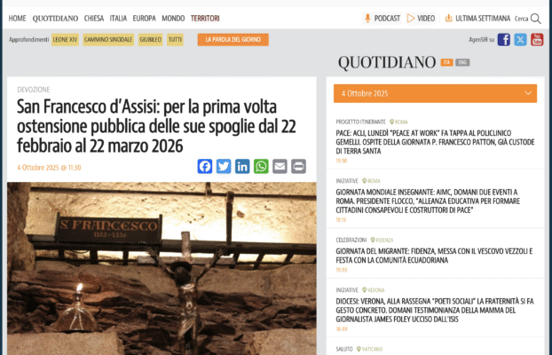 AGENSIR – San Francesco d’Assisi: per la prima volta ostensione pubblica delle sue spoglie dal 22 febbraio al 22 marzo 2026