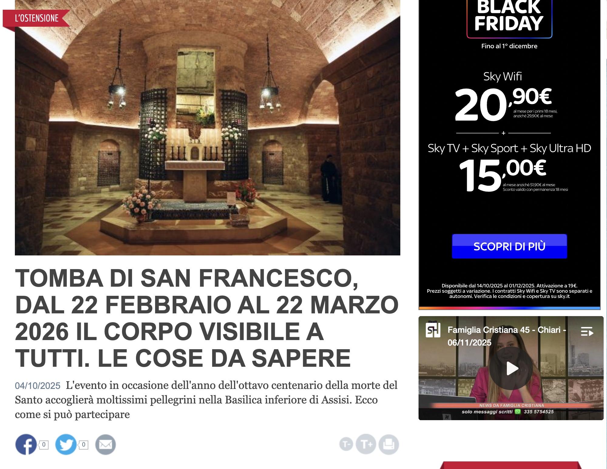 FAMIGLIA CRISTIANA – Tomba di san Francesco, dal 22 febbraio al 22 marzo 2026 il corpo visibile a tutti. Le cose da sapere