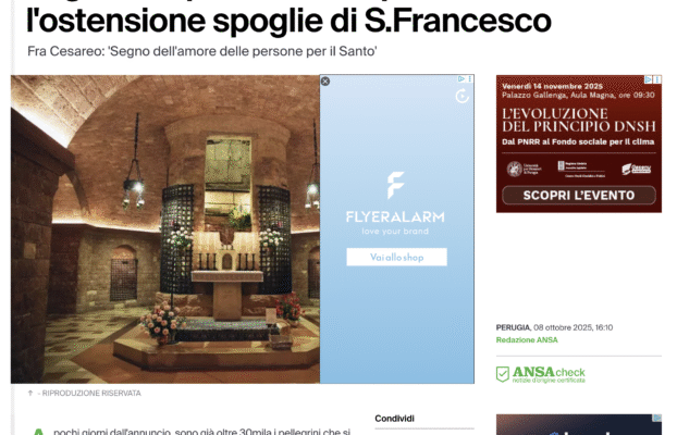 ANSA – Migliaia di prenotazioni per l’ostensione spoglie di S.Francesco