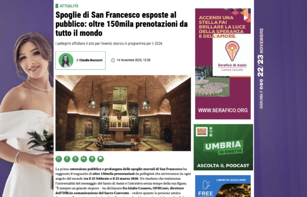 CORRIERE DELL’UMBRIA – Spoglie di San Francesco esposte al pubblico: oltre 150mila prenotazioni da tutto il mondo